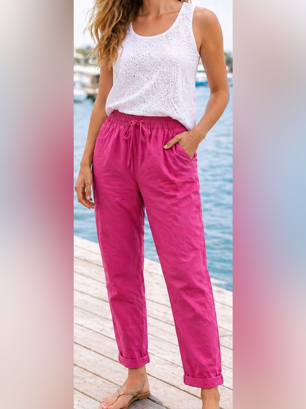 J. Crew Bright Pink Linen Casual Summer Pants Size 2